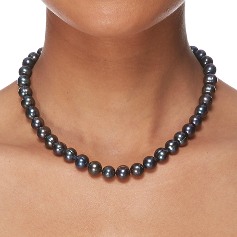 Collier 1 rang Perles de culture noires, Argent